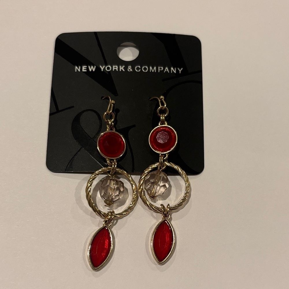 New York & Company Red and Gold Hoop Earrings